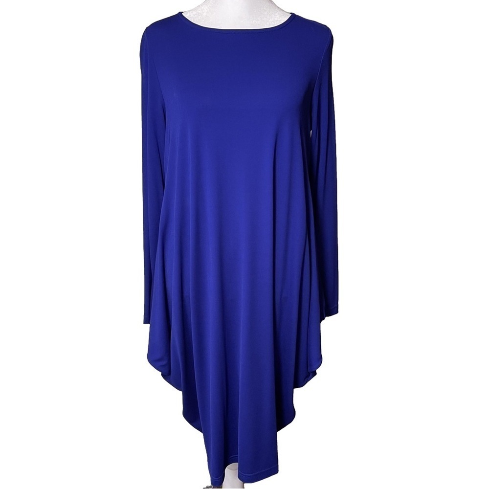 Louise Kennedy Purple Long Sleeve Balloon Dress Scoop Neck Midi Tapered Hip